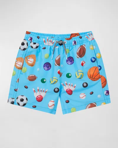 Boardies Apparel Kids' Boy's Sports Balls-print Swim Shorts In Blue