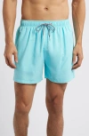Boardies Bacalar Blue Solid Mid Length Swim Trunks In Blue