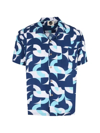 Boardies Baus Geometric-print Camp-collar Shirt In Blue