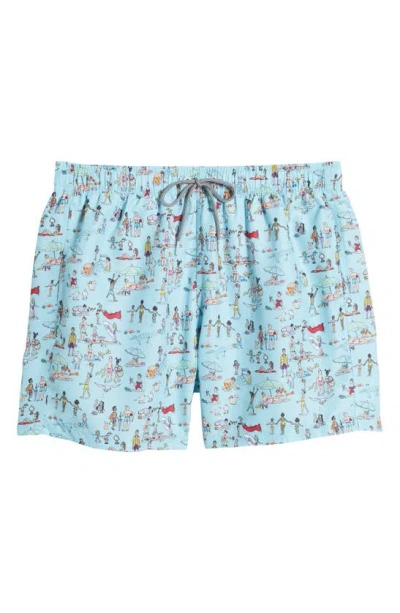 Boardies Beach Folk Mid Length Swim Trunks In Blue