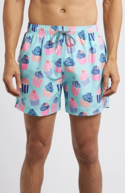 Boardies Celebrations Cupcake Print Mid Length Swim Trunks In Blue