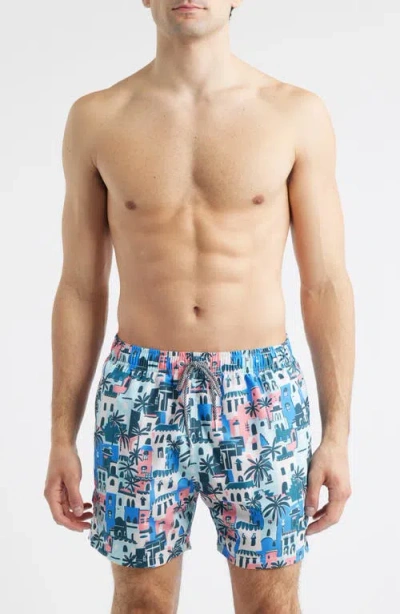 Boardies City Print Mid Length Swim Trunks In Blue