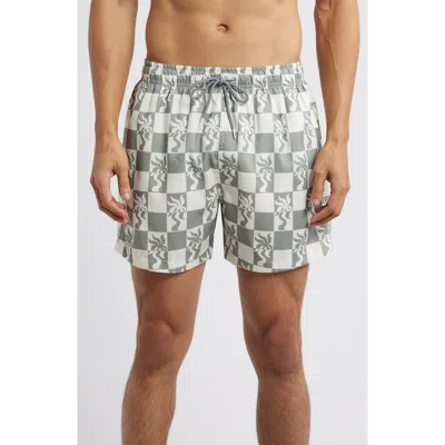 BOARDIES BOARDIES CLARA PALM TREE CHECKERBOARD PRINT MID LENGTH SWIM TRUNKS