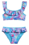 Boardies Kids' Coral Ruffle Two-piece Swimsuit In Blue Multi