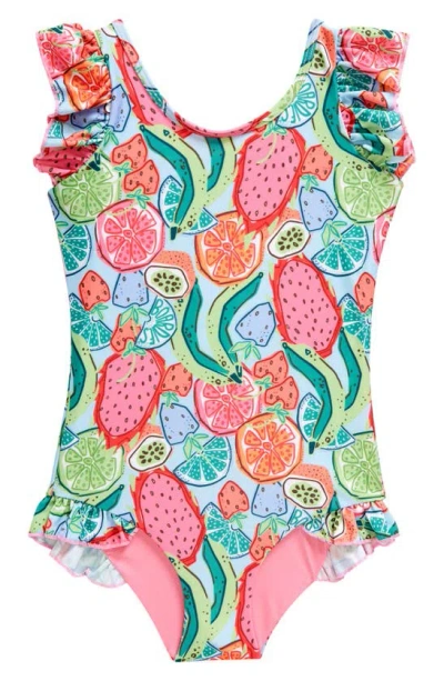 Boardies Kids' Ice Slice Ruffles One-piece Swimsuit In Blue/ Green/ Pink Multi