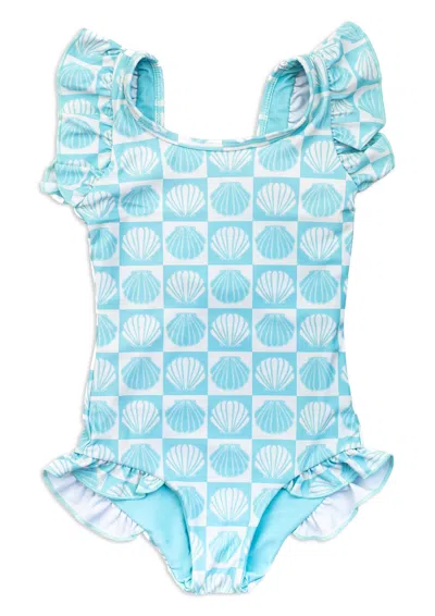 Boardies Kids Ilfracombe Ruffles One Piece Swimsuit In Aqua In Blue