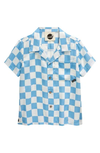 Boardies Kids' Mojo Checkerborad Short Sleeve Button-up Camp Shirt In Blue