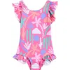 Boardies Kids' Palm Springs Ruffles One-piece Swimsuit In Multi