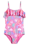 Boardies Kids' Palms Springs Ruffle One-piece Swimsuit In Pink