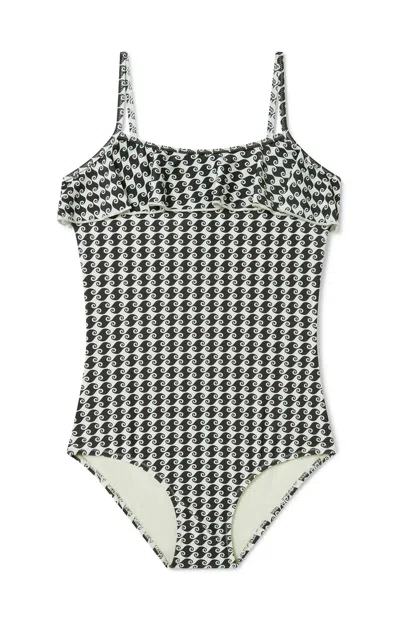 Boardies Kids Sea Hound One Piece Swimsuit In Black/ivory