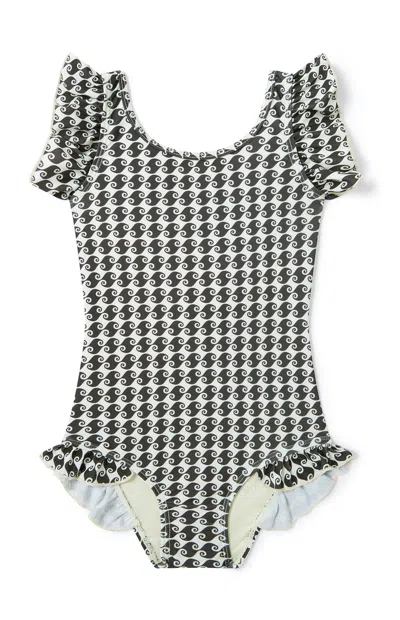 Boardies Kids Sea Hound One Piece Swimsuit In Black/ivory