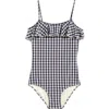 Boardies Kids' Sea Hound Ruffle One-piece Swimsuit In Black/cream