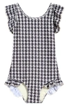 Boardies Kids' Sea Hound Ruffle One-piece Swimsuit In Black/cream