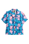 Boardies Kids' Sully Floral Short Sleeve Button-up Shirt In Blue Multi