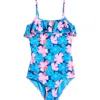 Boardies Kids' Sully Ruffle One-piece Swimsuit In Blue Multi