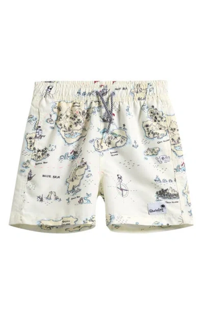 Boardies Kids' Treasure Map Print Swim Trunks In Cream