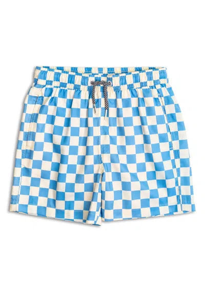 Boardies Men's Kids Checkerboard Liffy Swim Trunks In Off White/blue In Multi