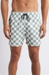 Boardies Nico Checkerboard Swim Trunks In Green/cream