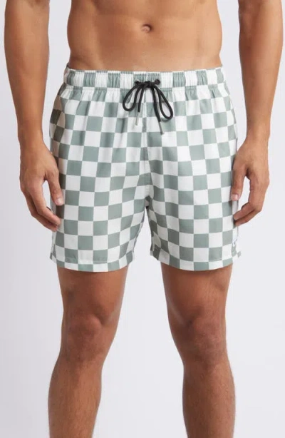 Boardies Nico Checkerboard Swim Trunks In Green/cream