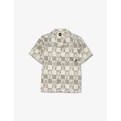 Boardies Kids' Clara Palm Graphic-pattern Woven Shirt 3 - 12 In Olive/cream