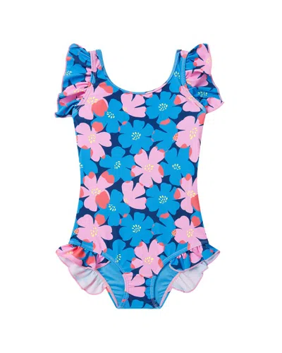 Boardies Kids'  Sully Floral Ruffles Swimsuit In Blue