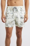 Boardies Treasure Map Mid Length Swim Trunks In Cream