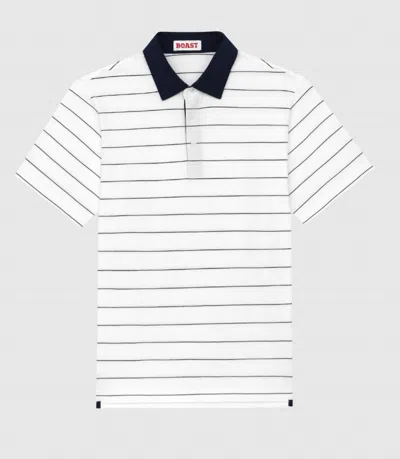 Boast Men's Heritage Stripe Polo Shirt In White/navy