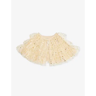 Bob & Blossom Kids' Polka-dot Ruffled Woven Cape In Yellow