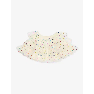 Bob & Blossom Kids' Polka-dot Ruffled Woven Cape In Vanilla Spot