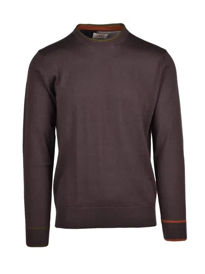 Bob Chocolate Plaid Elbow Patches Wool-blend Crewneck Sweater In Burgundy