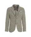 Bob Classic Beige Pied De Poule Blazer With Tailored Fit And Patterned Lining In Green