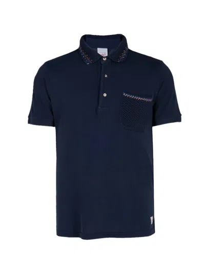 Bob Crochet-trim Chest-pocket Polo Shirt In Blue