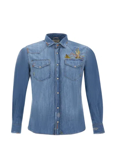Bob Embroidered Denim Shirt In Blue