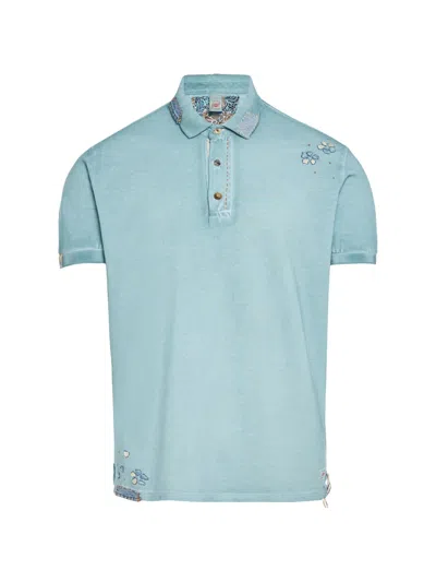Bob Embroidered Denim-patch Polo Shirt In Blue