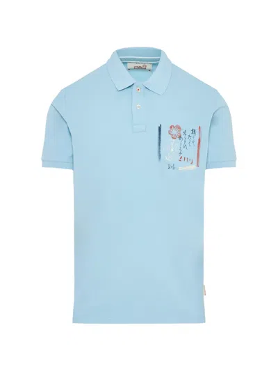 Bob Graphic-print Chest-pocket Polo Shirt In Blue