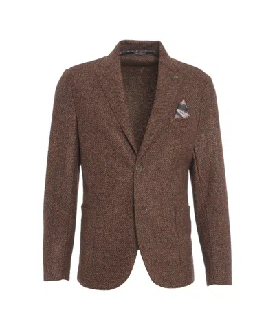 Bob Houndstooth Pattern Blazer With Single-button Closure And Tailored Fit In Brown