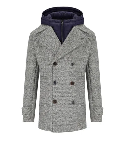 BOB IVER MELANGE GREY DOUBLE-BREASTED COAT