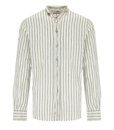 Bob Korea White Green Striped Shirt