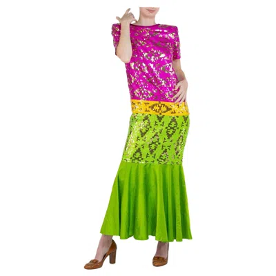 Pre-owned Bob Mackie 1960s  Pink, Yellow, & Green Sequin Dress