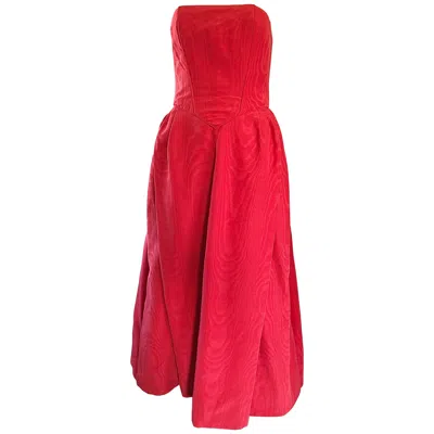 Pre-owned Bob Mackie 1970s Lipstick Red Silk Moire 70s Vintage Strapless Evening Gown