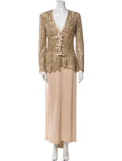 Pre-owned Bob Mackie 1980's Lace Pattern Dress Set In Neutral
