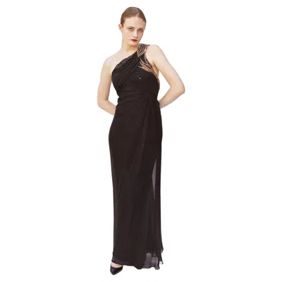 Pre-owned Bob Mackie 1980s One Shoulder Beaded Gown With Sequin Lining In Black