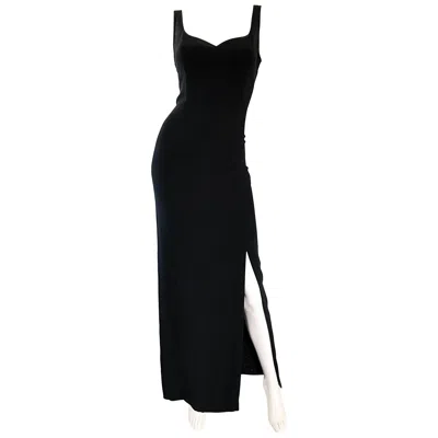 Pre-owned Bob Mackie 1990s  Size 10 Black Crepe Sexy 90s Vintage High Slit Evening Gown