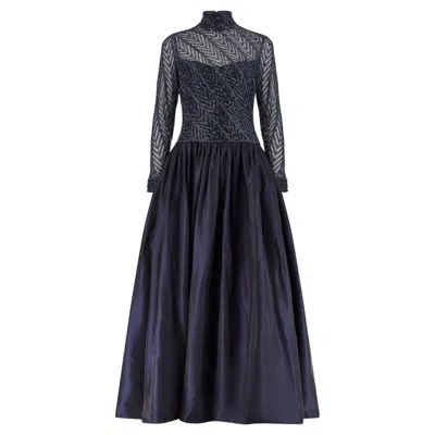 Pre-owned Bob Mackie 1997 Runway  Navy Blue Embellished Bodice Dress