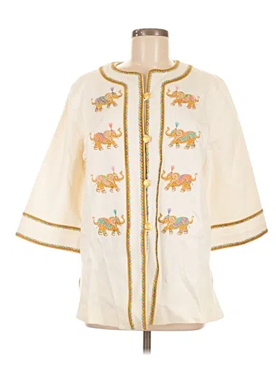 Pre-owned Bob Mackie 3/4 Sleeve Button Down Shirt In White