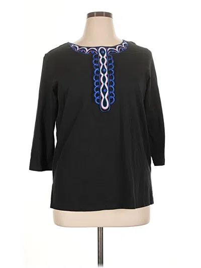 Pre-owned Bob Mackie 3/4 Sleeve Top Black Keyhole Neckline Tops