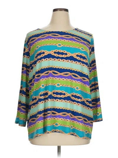 Pre-owned Bob Mackie 3/4 Sleeve Top Green Boatneck Tops