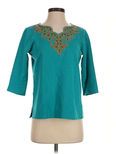 Pre-owned Bob Mackie 3/4 Sleeve Top Teal Keyhole Neckline Tops