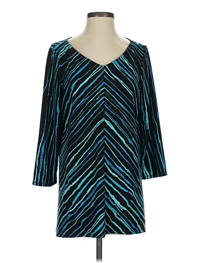 Pre-owned Bob Mackie 3/4 Sleeve Top Teal V Neck Tops In Blue