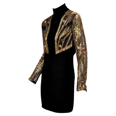 Pre-owned Bob Mackie 80-s Vintage  Black Beaded Bolero Dress Size 6
